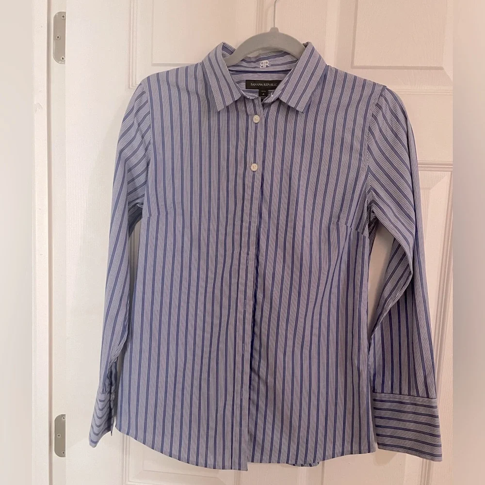 Banana republic Blue Button Down Shirt with Vertical Stripes - Picture 1 of 6